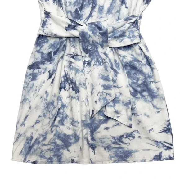 New Directions |‎ Blue Tie Dye T-Shirt Dress Casual Short Sleeve Belted | Medium - Picture 5 of 8
